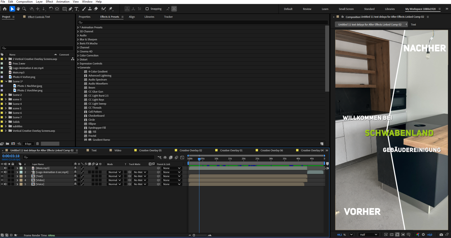 Screenshot eines Reinigungsservice Werbevideos mit Videoschnitt, animierten Untertiteln und KI-Voiceover